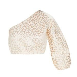 PrettyLittleThing Gold Foil Print OneShoulder Crop